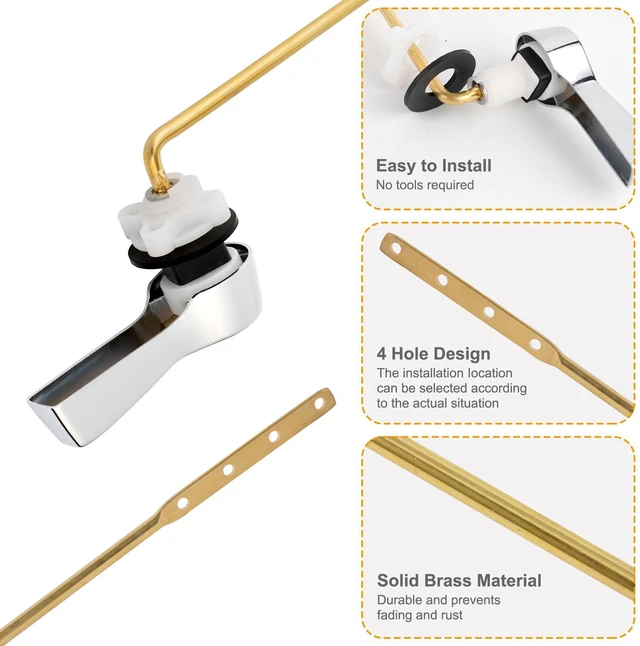 Alt view image 2 of 7 - Universal Metal Front Mount Toilet Handle Replacement Kit, Chrome | Toilet Bowl Flush Handle with Solid Brass Toilet Flush Tank Lever, Stainless Steel Flapper Chains for Most Toilet Tanks