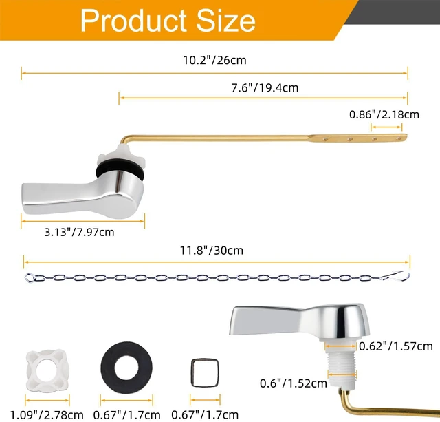 Alt view image 4 of 7 - Universal Metal Front Mount Toilet Handle Replacement Kit, Chrome | Toilet Bowl Flush Handle with Solid Brass Toilet Flush Tank Lever, Stainless Steel Flapper Chains for Most Toilet Tanks