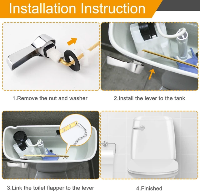 Alt view image 6 of 7 - Universal Metal Front Mount Toilet Handle Replacement Kit, Chrome | Toilet Bowl Flush Handle with Solid Brass Toilet Flush Tank Lever, Stainless Steel Flapper Chains for Most Toilet Tanks