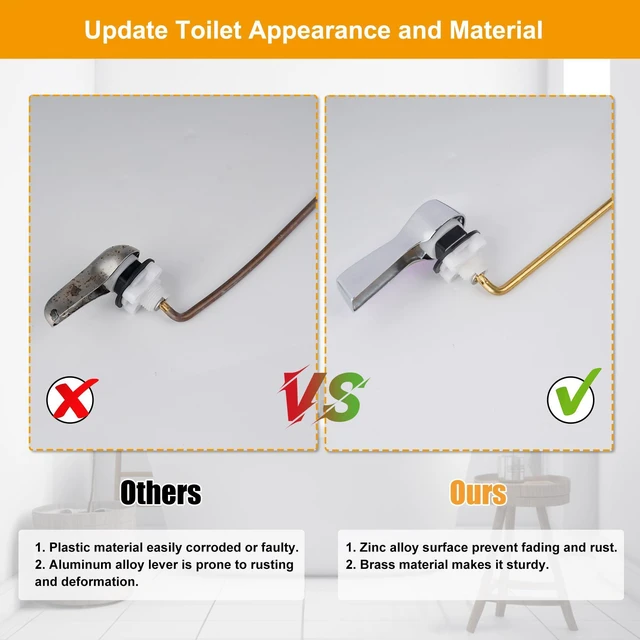 Alt view image 7 of 7 - Universal Metal Front Mount Toilet Handle Replacement Kit, Chrome | Toilet Bowl Flush Handle with Solid Brass Toilet Flush Tank Lever, Stainless Steel Flapper Chains for Most Toilet Tanks