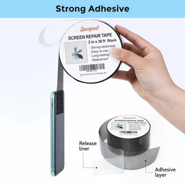 Alt view image 3 of 7 - 2" x 360" (30FT) Screen Repair Tape, Screen Repair Kit, Black | Window Screen Patch, Quick Repair, Strong Adhesive, Easy to Use, For Mesh Window & Door, Cuttable Fiberglass, No Tools Needed