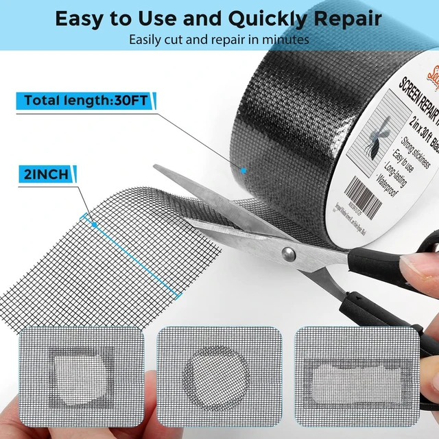 Alt view image 4 of 7 - 2" x 360" (30FT) Screen Repair Tape, Screen Repair Kit, Black | Window Screen Patch, Quick Repair, Strong Adhesive, Easy to Use, For Mesh Window & Door, Cuttable Fiberglass, No Tools Needed