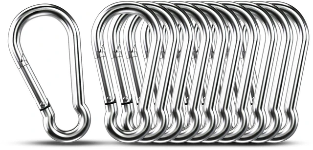 Main image of Small Carabiner Clip Hooks, 10pcs 1.57 inch Carabiners Heavy Duty, 304 Stainless Steel Spring Snap Hook Fits Camping Hiking, Metal Clips for Rope Chain Keychain Keys Rings