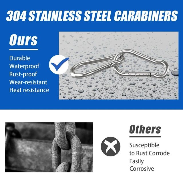 Alt view image 2 of 6 - Small Carabiner Clip Hooks, 10pcs 1.57 inch Carabiners Heavy Duty, 304 Stainless Steel Spring Snap Hook Fits Camping Hiking, Metal Clips for Rope Chain Keychain Keys Rings