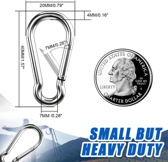 Alt view image 3 of 6 - Small Carabiner Clip Hooks, 10pcs 1.57 inch Carabiners Heavy Duty, 304 Stainless Steel Spring Snap Hook Fits Camping Hiking, Metal Clips for Rope Chain Keychain Keys Rings
