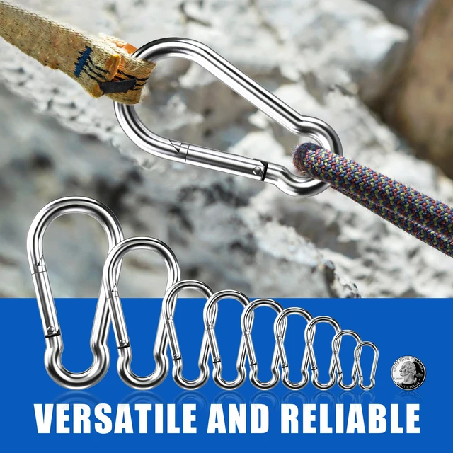 Alt view image 6 of 6 - Small Carabiner Clip Hooks, 10pcs 1.57 inch Carabiners Heavy Duty, 304 Stainless Steel Spring Snap Hook Fits Camping Hiking, Metal Clips for Rope Chain Keychain Keys Rings