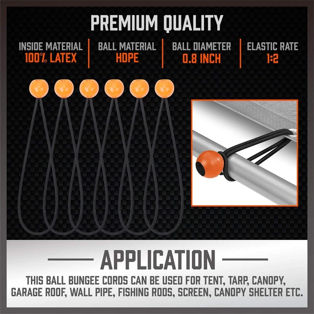 Alt view image 5 of 7 - 31-Piece Premium Bungee Cords Assortment Jar, Includes 10,18,24,32,40 Bungee Cords, 6 Zip Ties, 8Canopy/Tarp Ball Ties and Crocodile Mouth Tarp Clips