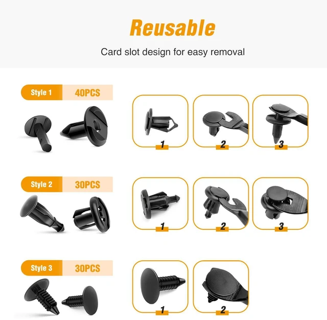 Alt view image 5 of 7 - Universal Plastic Fender Clips,200 Pcs Push Bumper Fastener Rivet Clips with 6 Size Auto Body Retainer Clips Bumpers,Car Fender Replacement for GM, Ford & Ch, GRC-47