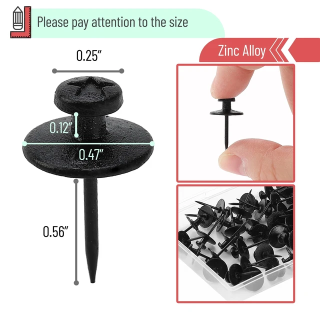 Alt view image 3 of 7 - - Double Headed Picture Hanging Nails, 50 Pack, Black | Push Pins for Wall, Small Picture Frame Hangers for Drywall Cork Board, Home Office, Photo Decorations