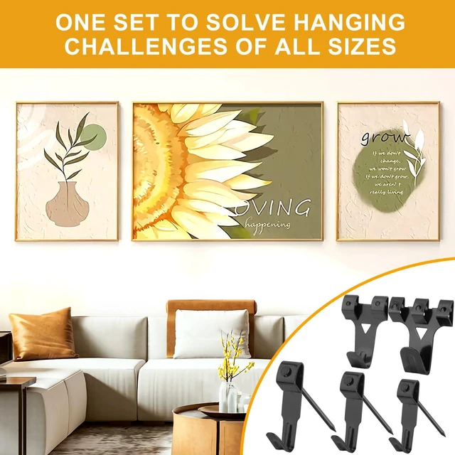 Alt view image 4 of 7 - 303Pcs Picture Hangers for Wall Art Decor Tapestry, Picture Hanging Kit With Heavy Duty Wall Hooks, Sawtooth, Picture Wire, D Rings, Hardware Nails, Eye Hooks, Black Frame Hooks for Drywall Wood