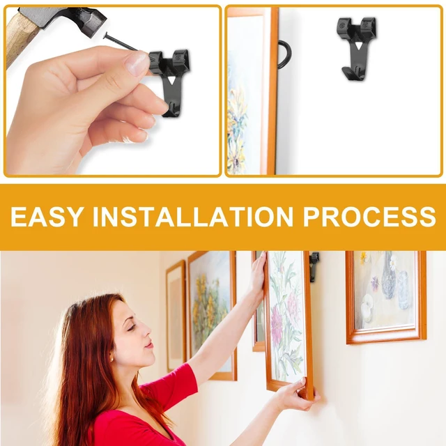 Alt view image 7 of 7 - 303Pcs Picture Hangers for Wall Art Decor Tapestry, Picture Hanging Kit With Heavy Duty Wall Hooks, Sawtooth, Picture Wire, D Rings, Hardware Nails, Eye Hooks, Black Frame Hooks for Drywall Wood