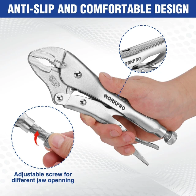 Alt view image 5 of 7 - Locking Pliers, 10-inch Curved Jaw Vice Grips pliers | Chromium-Vanadium Steel Locking Pliers with Wire Cutter, Locking Adjustable Vise Grips for Clamping Twisting Welding