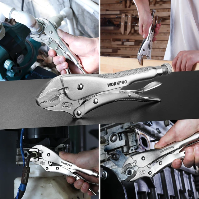 Alt view image 7 of 7 - Locking Pliers, 10-inch Curved Jaw Vice Grips pliers | Chromium-Vanadium Steel Locking Pliers with Wire Cutter, Locking Adjustable Vise Grips for Clamping Twisting Welding