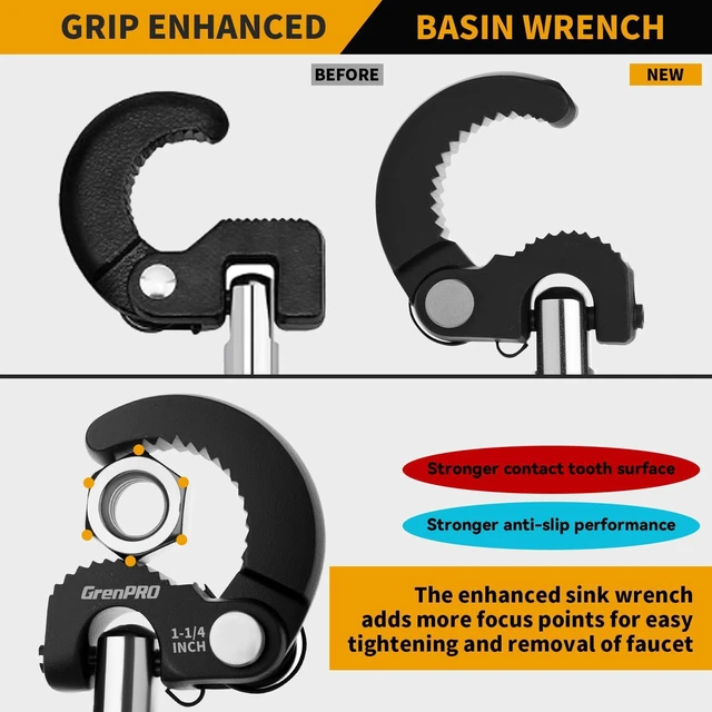 Alt view image 6 of 7 - 11" Adjustable Basin Wrench Sink Faucet Wrench Tap Plumbers Tools | Jaw Capacity of 3/8" to 1-1/4" Nut, Spanner Plumbing Wrench Sink Faucet Wrench Tight Spaces for Under Sink, Drain Wrench Tool