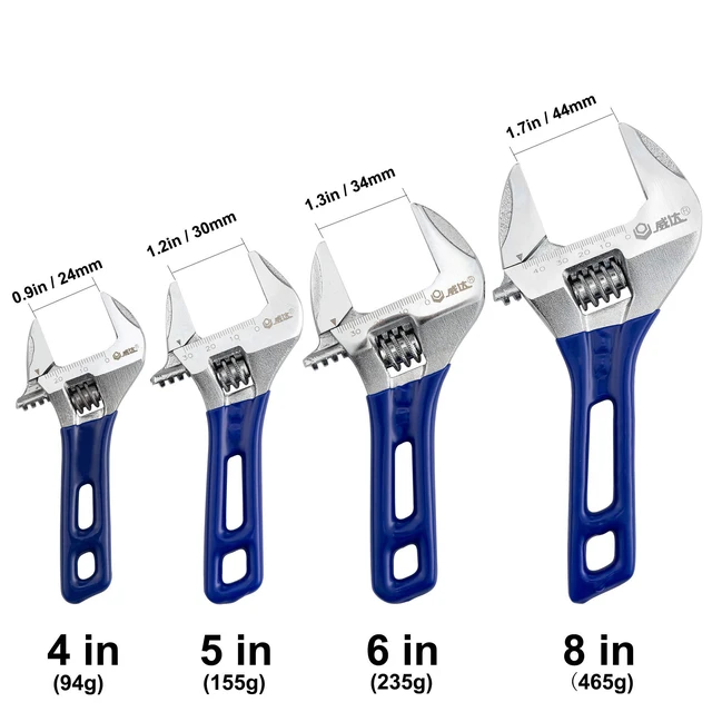 Alt view image 3 of 7 - Stubby Adjustable Wrench with Wide Opening,Mini Adjustable Wrench Spanner with Short Handle, Chrome Vanadium Steel Forged - 4 inch
