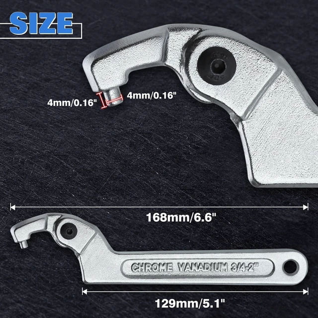 Alt view image 5 of 7 - Adjustable C Spanner Hook Wrench, 3/4-2" (19-51mm) | Adjustable Opening, Round Head, C Pin Spanner, Cr-V Steel, for Mechanical Equipments Vehicles, Tighten Lock Nuts & Bearings
