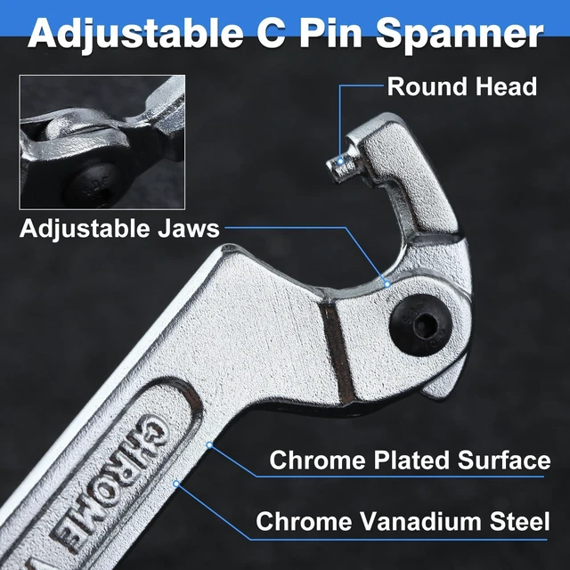 Alt view image 6 of 7 - Adjustable C Spanner Hook Wrench, 3/4-2" (19-51mm) | Adjustable Opening, Round Head, C Pin Spanner, Cr-V Steel, for Mechanical Equipments Vehicles, Tighten Lock Nuts & Bearings