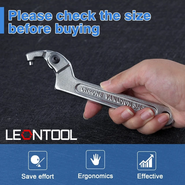 Alt view image 7 of 7 - Adjustable C Spanner Hook Wrench, 3/4-2" (19-51mm) | Adjustable Opening, Round Head, C Pin Spanner, Cr-V Steel, for Mechanical Equipments Vehicles, Tighten Lock Nuts & Bearings
