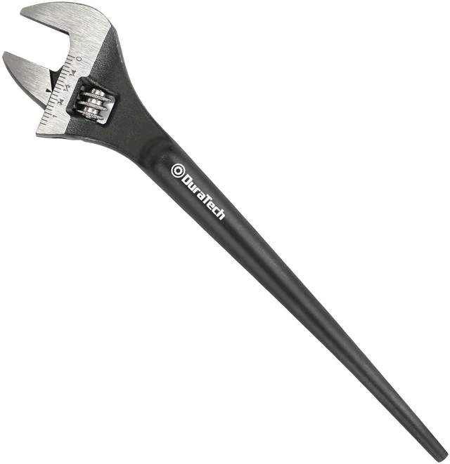 Main image of 8-Inch Adjustable Construction Spud Wrench | Black Oxide Finish, CR-V Steel, SAE and Metric Scale Marked, Alignment Holes and Tail Crowbar Features