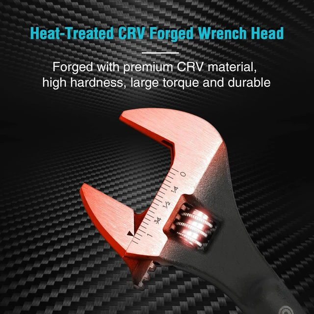 Alt view image 4 of 7 - 8-Inch Adjustable Construction Spud Wrench | Black Oxide Finish, CR-V Steel, SAE and Metric Scale Marked, Alignment Holes and Tail Crowbar Features