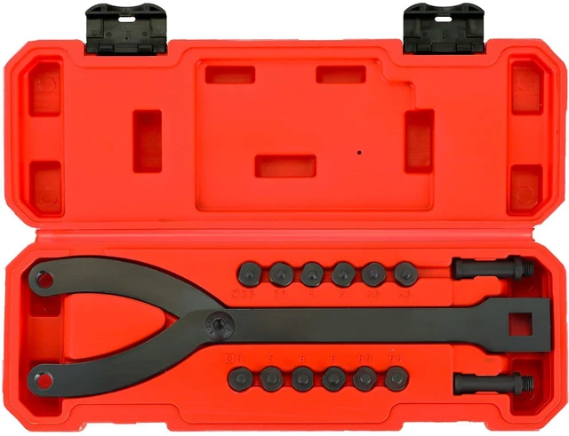 Main image of Variable Pin Spanner Wrench 15 Pack 1-1/4 Inches to 5 Inches | Adjustable Cylinder Spanner Wrench Set with Pins 1/2" Drive Ratchet Fan Clutch Pully Holder Wrench Kit