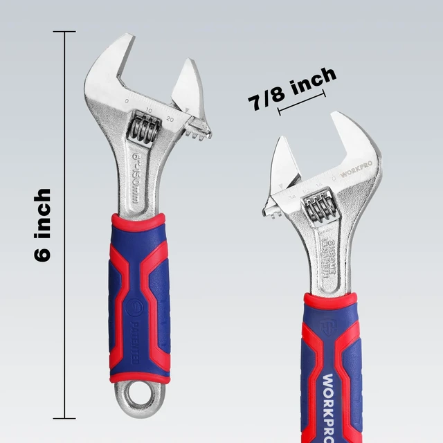 Alt view image 2 of 7 - 6-Inch Adjustable Wrench, Wide Jaw, Metric/SAE Scales | Rubber Anti-Slip Grip, Premium Cr-V Steel, Chrome-Plated Finish for Strength and Corrosion Resistance