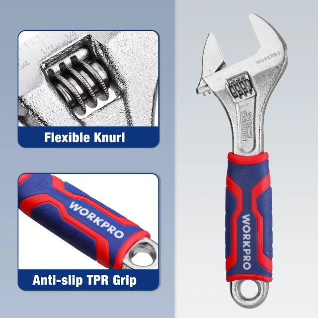 Alt view image 4 of 7 - 6-Inch Adjustable Wrench, Wide Jaw, Metric/SAE Scales | Rubber Anti-Slip Grip, Premium Cr-V Steel, Chrome-Plated Finish for Strength and Corrosion Resistance