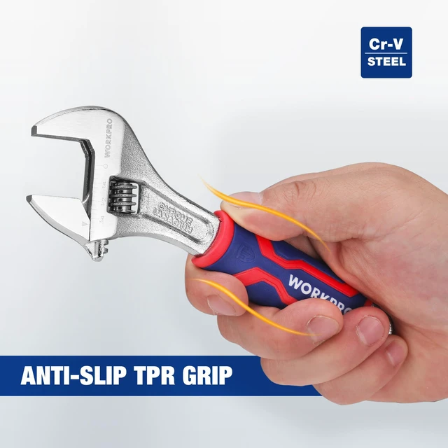 Alt view image 6 of 7 - 6-Inch Adjustable Wrench, Wide Jaw, Metric/SAE Scales | Rubber Anti-Slip Grip, Premium Cr-V Steel, Chrome-Plated Finish for Strength and Corrosion Resistance