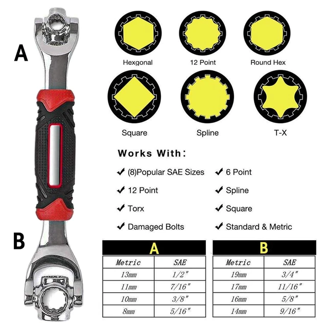 Alt view image 4 of 7 - Universal Wrench 52 in 1 Socket Wrench Multifunction Wrenches Tool with 360° Rotating Head, Spanner Tool for Home and Bicycle Car Repair