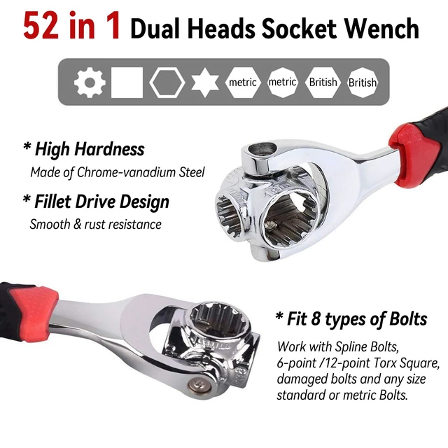 Alt view image 3 of 7 - Universal Wrench 52 in 1 Socket Wrench Multifunction Wrenches Tool with 360° Rotating Head, Spanner Tool for Home and Bicycle Car Repair