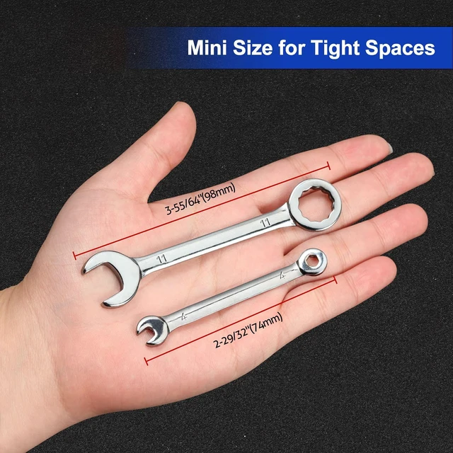 Alt view image 4 of 7 - Mini Ignition Wrench Set Metric 10 Pcs 4mm-11mm Spanner Wrench | Open End and Box End Combination Spanner, Storage Pouches and Key Chains for Assembling Furniture Small Equipment