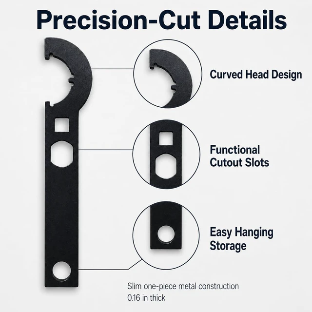 Alt view image 3 of 6 - Carbon Steel Hook Spanner Wrench, 3/8-Inch Drive Wrench for Steering Stem Nut and Slotted Round Nut Removal, Installation and Tightening
