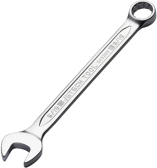 Main image of 9/16" Combination Wrench, SAE 12-Point Chrome Vanadium Steel Spanner, Industrial Grade with 15-Degree Offset, Sand Blasted Finish, Heat-Treated Forged Tool