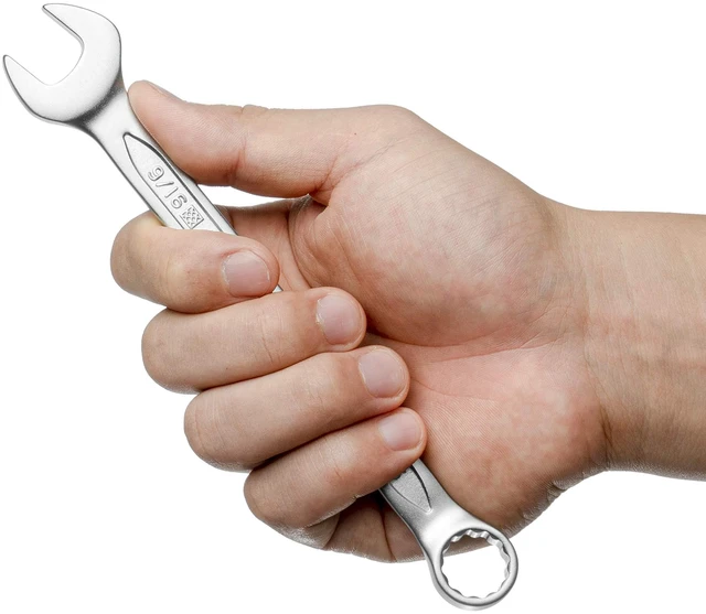 Alt view image 4 of 4 - 9/16" Combination Wrench, SAE 12-Point Chrome Vanadium Steel Spanner, Industrial Grade with 15-Degree Offset, Sand Blasted Finish, Heat-Treated Forged Tool