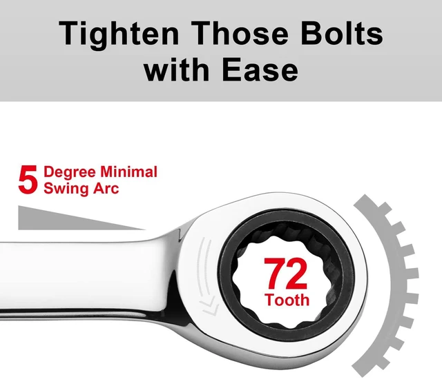 Alt view image 6 of 7 - 14mm Ratchet Wrench, Ratcheting Combination Wrench Metric, Industrial Grade Gear Spanner with 12-Point Design, 72-Tooth Ratchet, Chrome Vanadium Steel for Auto & DIY Repair