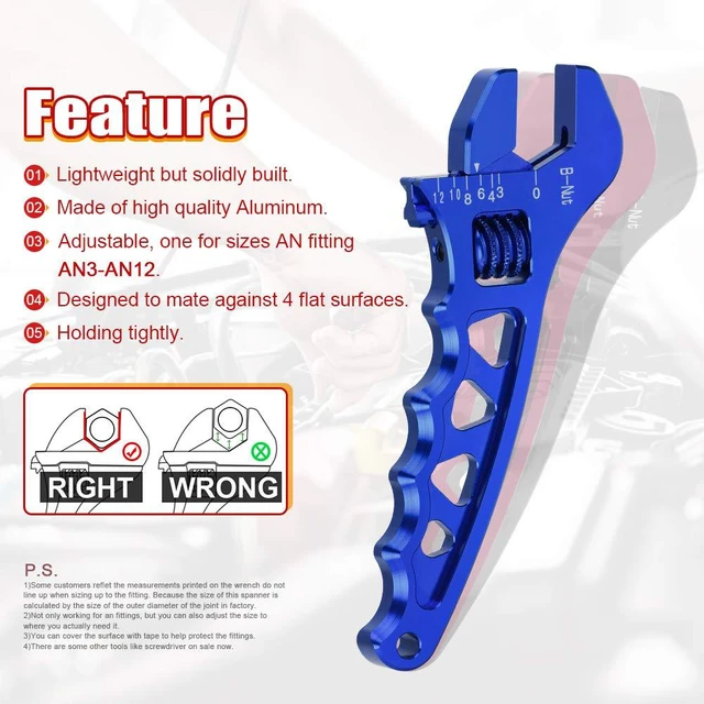 Alt view image 2 of 5 - AN Adjustable Wrench Lightweight Aluminum AN3-AN12 Hose Fitting tool spanner (Blue)