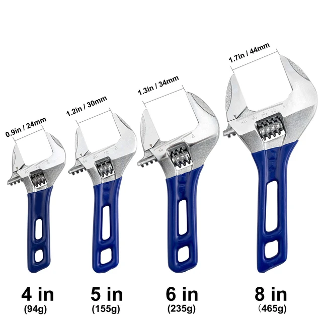 Alt view image 2 of 7 - Wide Opening Stubby Adjustable Wrench Spanner with Short Handle 4 inch Chrome Vanadium Steel Forged
