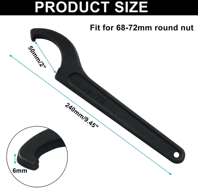 Alt view image 2 of 6 - C Hook Spanner Wrench, 68-72mm | Round Nut, Universal Coilover Spanner, Black, Adjustment Hook Wrench Tool, Carbon Steel