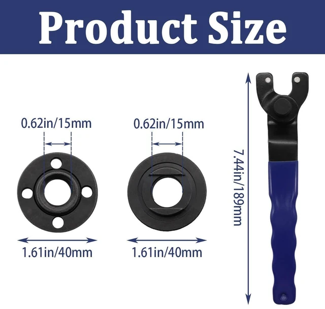 Alt view image 2 of 5 - Universal Grinder Spanner Wrench with 4 Pcs 5/8-11 Shaft Nut, Fit 4.5"-7" Grinders - O-K-023-LM