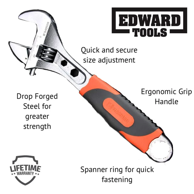 Alt view image 5 of 5 - Pro 8" Adjustable Wrench - Carbon Steel Adjusting Design - Crescent Pro Grip for Greater Leverage - Adjustable Width - Spanner Handle