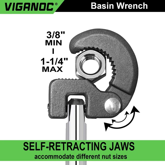 Alt view image 2 of 6 - 11" Basin Wrench, Sink Wrench, Adjustable Tap Nut Spanner, 3/8" to 1-1/4" Capacity for Tight Space Use