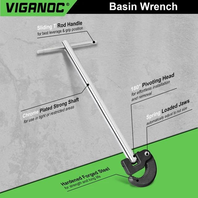 Alt view image 5 of 6 - 11" Basin Wrench, Sink Wrench, Adjustable Tap Nut Spanner, 3/8" to 1-1/4" Capacity for Tight Space Use