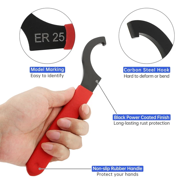 Alt view image 3 of 7 - Coilover Spanner Wrench, Carbon Steel C-Shape Shock Spanner with Non-slip Handle, C Hook Wrench Tools for Collet Chuck Lathe Clamping Nut CNC ER 25
