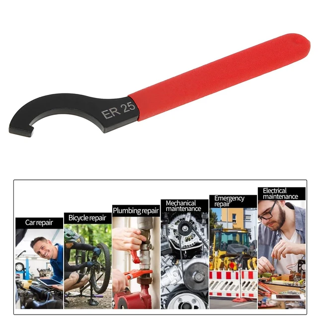 Alt view image 6 of 7 - Coilover Spanner Wrench, Carbon Steel C-Shape Shock Spanner with Non-slip Handle, C Hook Wrench Tools for Collet Chuck Lathe Clamping Nut CNC ER 25