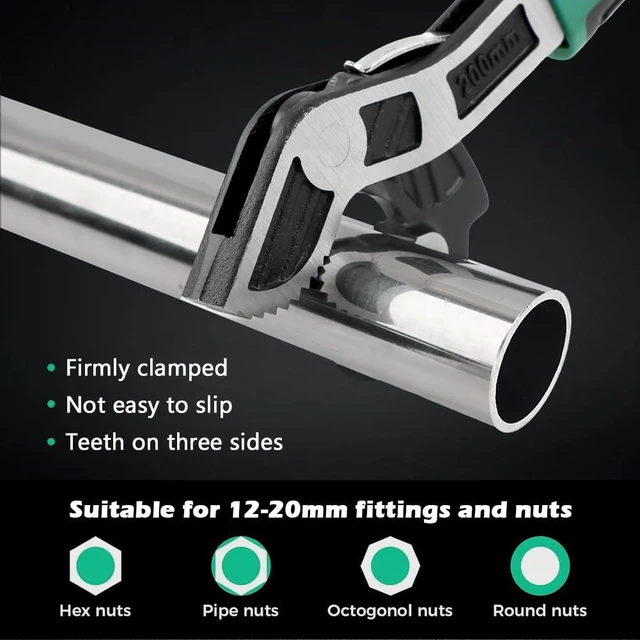 Alt view image 5 of 7 - Pipe Wrench Set, 2pcs Self-Adjusting Plumbers Wrench | Universal Wrench CR-V Steel 6" 8" 12MM-20MM Nuts, Pipes for Home Repair, Plumbing and Auto Maintenance