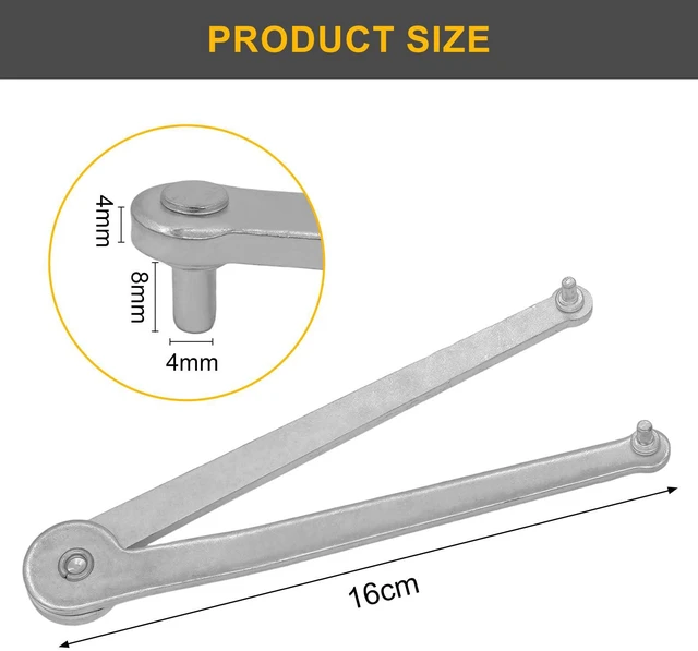 Alt view image 2 of 7 - Universal Adjustable Angle Grinder Spanner Wrench | Pin Spanner Locknut Wrench for Backing Pads on Angle Grinder and Round Nuts with Drilled Holes (4mm), Silver