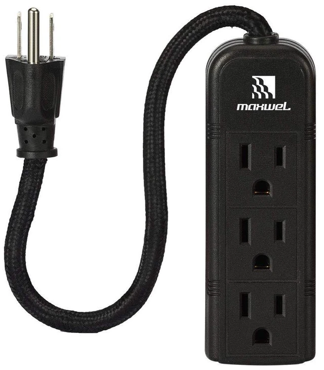 Main image of Strip Wall Mountable - ETL Listed 3 Grounded Outlets 10 Inch Braided Short Cord Black Mini Power Strips with No Surge Protector AC 13A 125V 1625W Outlets Compact Extension for Travelling