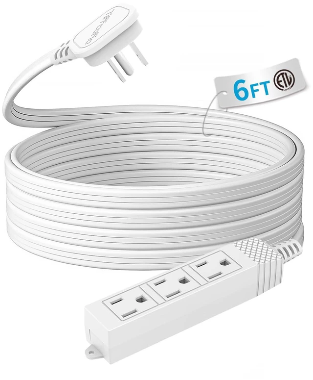 Main image of Flat Plug Extension Cord, 6 FT 3 Prong Outlet Strip, 3 Grounded Outlets for Home Office and Travel, 13A/1625W, ETL Listed