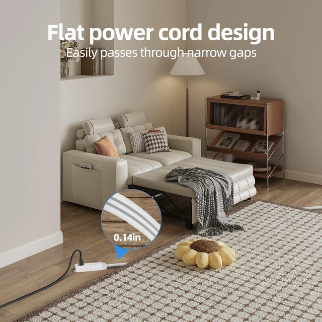 Alt view image 3 of 7 - Flat Plug Extension Cord, 6 FT 3 Prong Outlet Strip, 3 Grounded Outlets for Home Office and Travel, 13A/1625W, ETL Listed