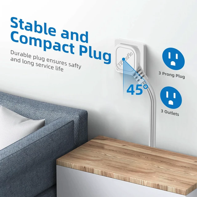 Alt view image 4 of 7 - Flat Plug Extension Cord, 6 FT 3 Prong Outlet Strip, 3 Grounded Outlets for Home Office and Travel, 13A/1625W, ETL Listed